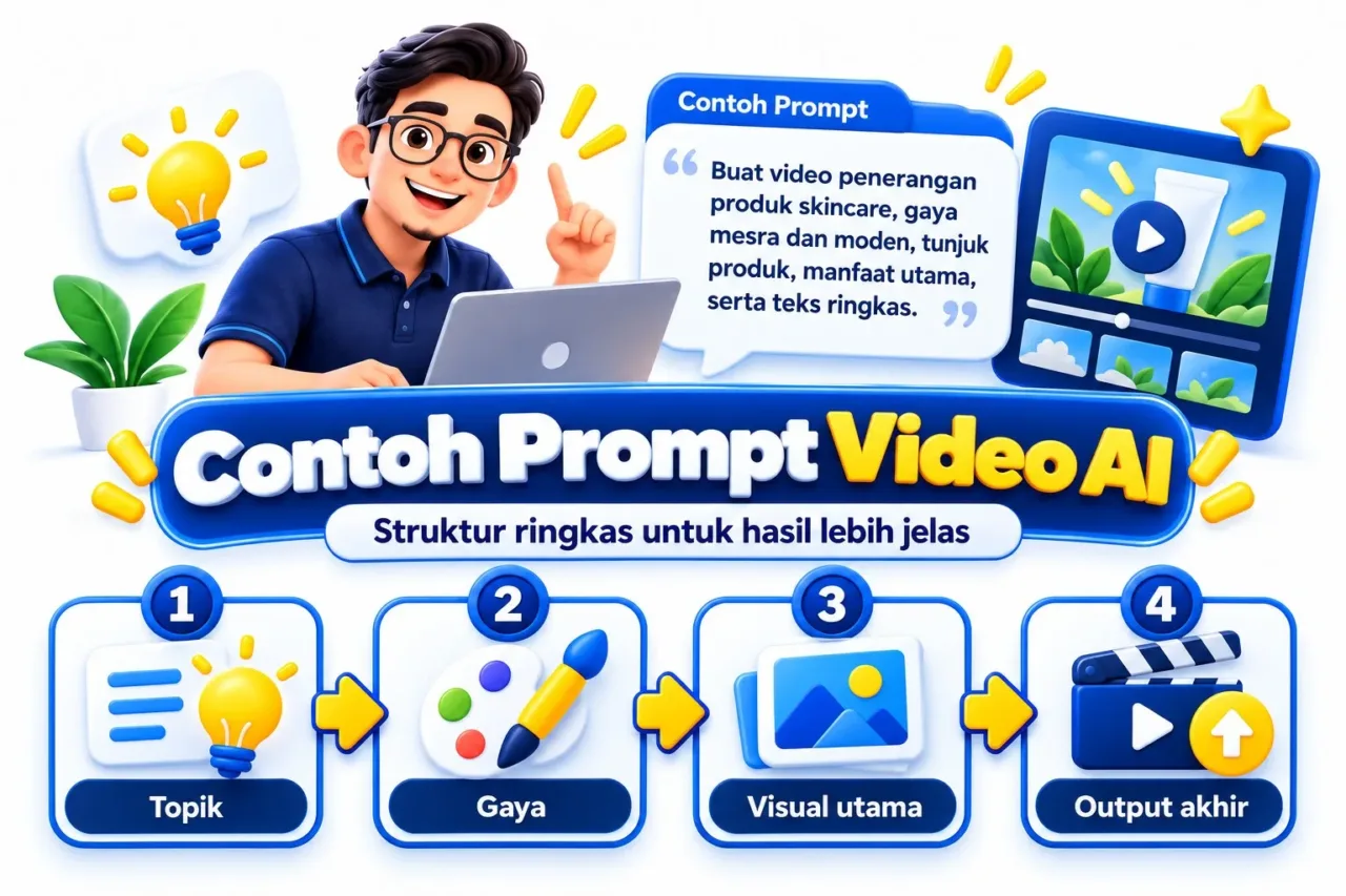 Contoh prompt video AI dengan maklumat subjek, aksi, suasana dan gaya