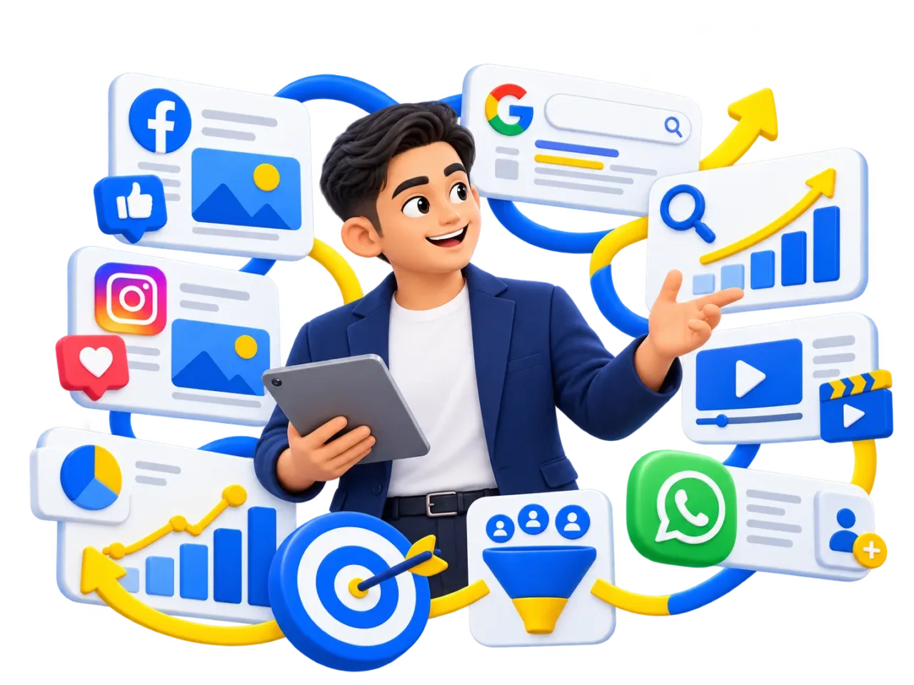 Digital marketing The TRIO dengan Meta Ads, Google Ads, SEO, AIO, content dan conversion